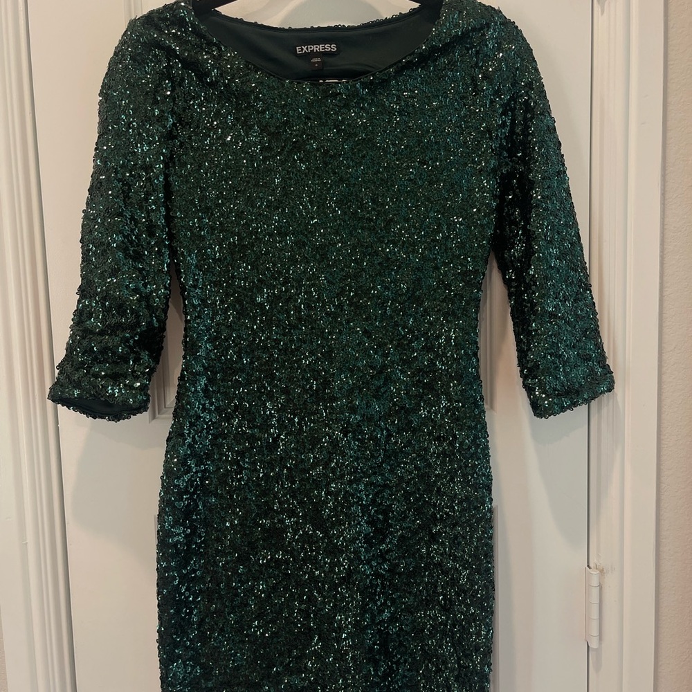 Express Emerald Sequin Open Back Dress